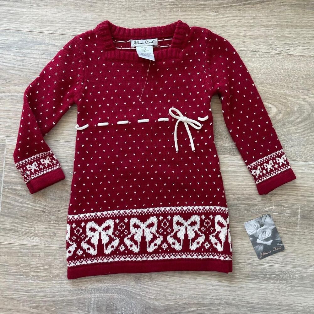 Jillian's Closet NEW Red & White Bow Bell Sweater Dress Preppy Classic Holiday